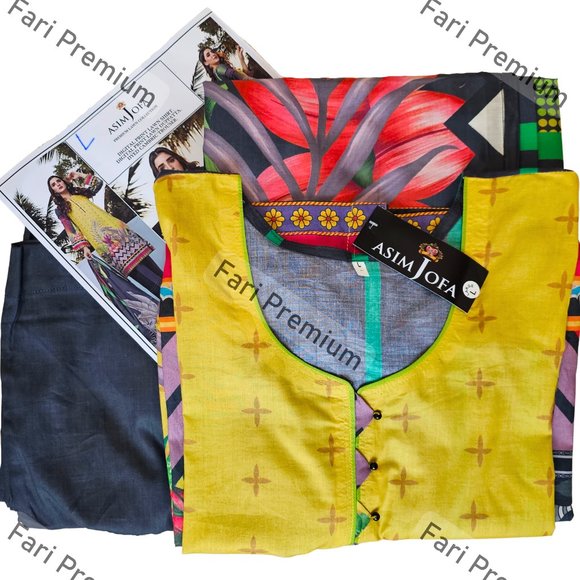 Asim Jofa 3PC Printed Lawn Cambric Cotton Shalwar Kameez Pakistani/Indian L, XL - Picture 12 of 12